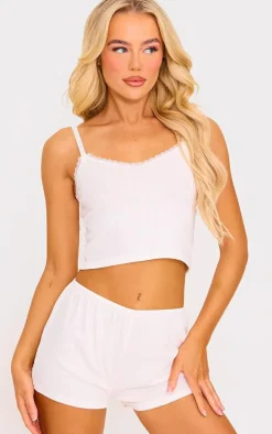 White Pointelle Cami And Short Set
