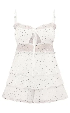 White Polka Dot Chiffon Strappy Tiered Romper