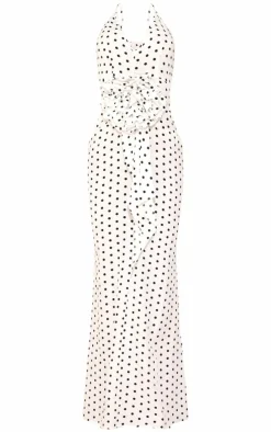 Polka Dot Satin Rose Detail Maxi Dress-PrettyLittleThing