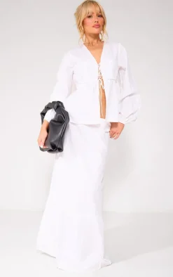 Clearance PrettyLittleThing Poplin Tiered Maxi Skirt White