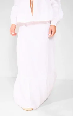 Clearance PrettyLittleThing Poplin Tiered Maxi Skirt White