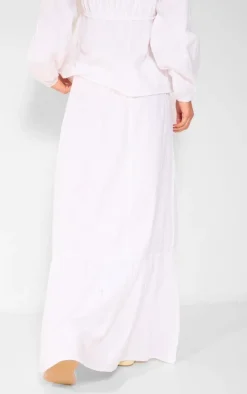 Clearance PrettyLittleThing Poplin Tiered Maxi Skirt White