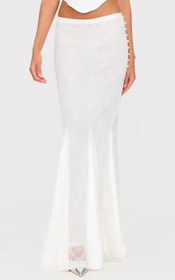 Premium Lace Satin Hem Detail Fishtail Maxi Skirt-PrettyLittleThing Online