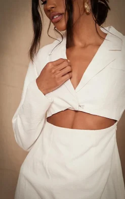 Premium Linen Look Cut Out Blazer Dress-PrettyLittleThing Sale