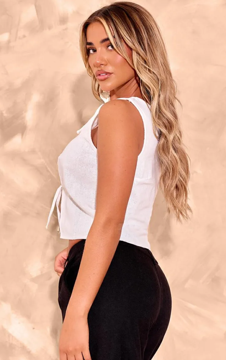 PrettyLittleThing Sleeveless Tops*Premium Linen Look Multi Tie Front Top