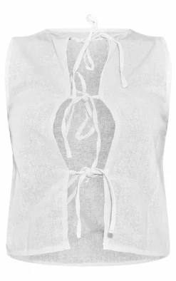 PrettyLittleThing Sleeveless Tops*Premium Linen Look Multi Tie Front Top