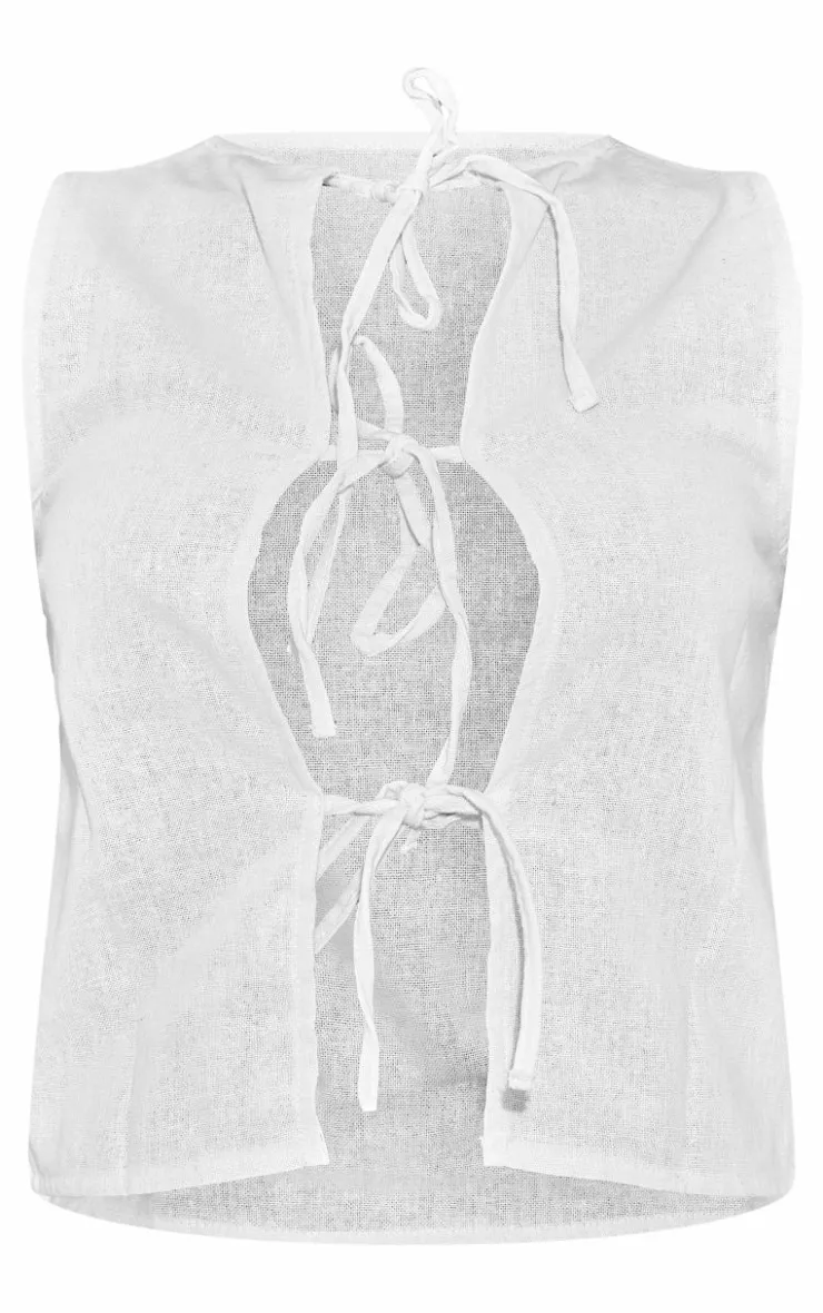 PrettyLittleThing Sleeveless Tops*Premium Linen Look Multi Tie Front Top