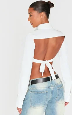 PrettyLittleThing Shirts*Premium Woven Tie Backless Cropped Shirt