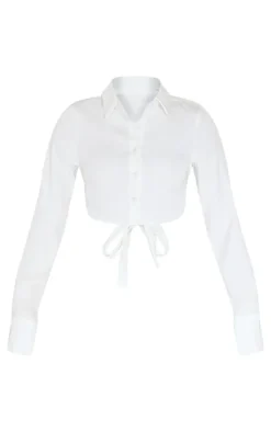 PrettyLittleThing Shirts*Premium Woven Tie Backless Cropped Shirt