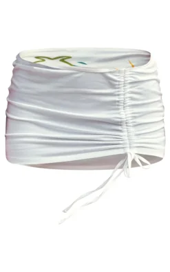 Discount PrettyLittleThing Print Ruched Asymmetric Micro Mini Skirt White