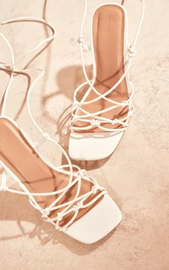PrettyLittleThing Low Heels*Pu Crinkle Lace Up Low Heeled Sandals