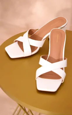 PrettyLittleThing Mules*Pu Cross Strap Block Heeled Mules