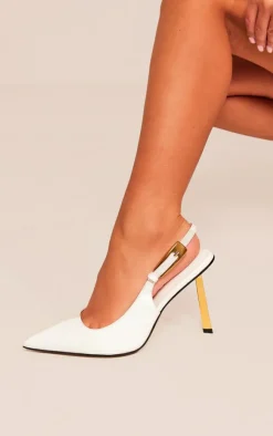 PrettyLittleThing Mules*PU Point Toe Croc Sling Back High Heeled Court Shoes
