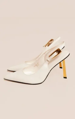 PrettyLittleThing Mules*PU Point Toe Croc Sling Back High Heeled Court Shoes
