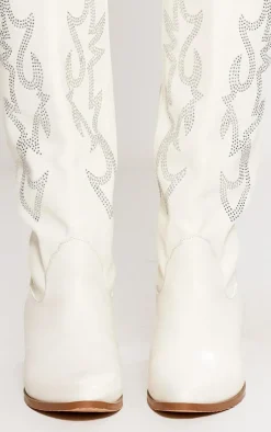 PrettyLittleThing High Heels*Pu Point Toe Diamante Detail Knee High Heeled Western Boots