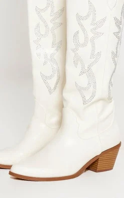 PrettyLittleThing High Heels*Pu Point Toe Diamante Detail Knee High Heeled Western Boots
