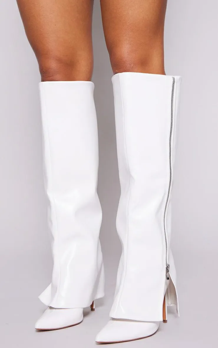 PrettyLittleThing High Heels*PU Point Toe Fold Over Stiletto Heel Knee High Boots