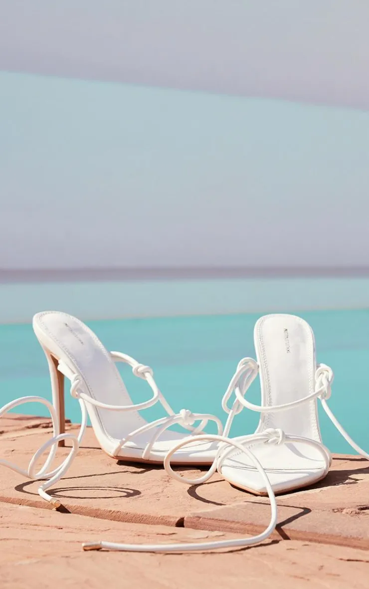 PrettyLittleThing Lace Up Heels*PU Point Toe Strappy Lace Up Heeled Sandals