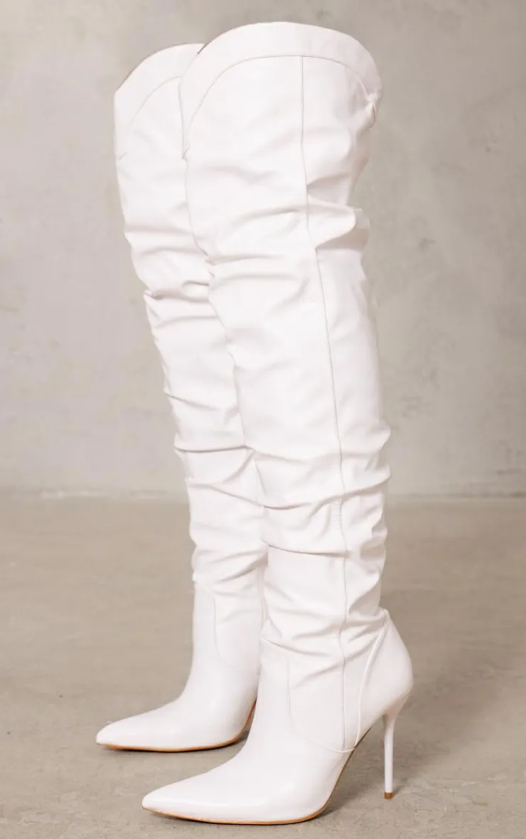 PrettyLittleThing High Heels*Pu Point Toe Western Style High Heeled Over The Knee Boots-1