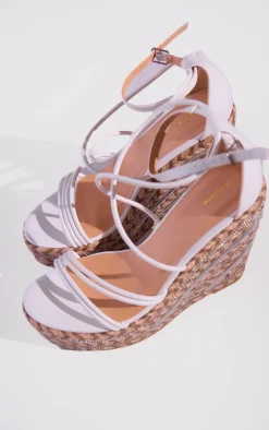 PrettyLittleThing Platforms*PU Round Toe Asymmetric Strap Diamante Platform Heeled Wedges