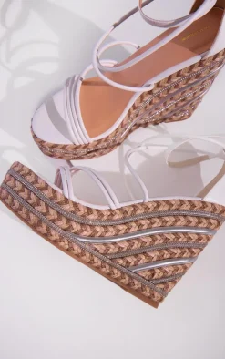 PrettyLittleThing Platforms*PU Round Toe Asymmetric Strap Diamante Platform Heeled Wedges