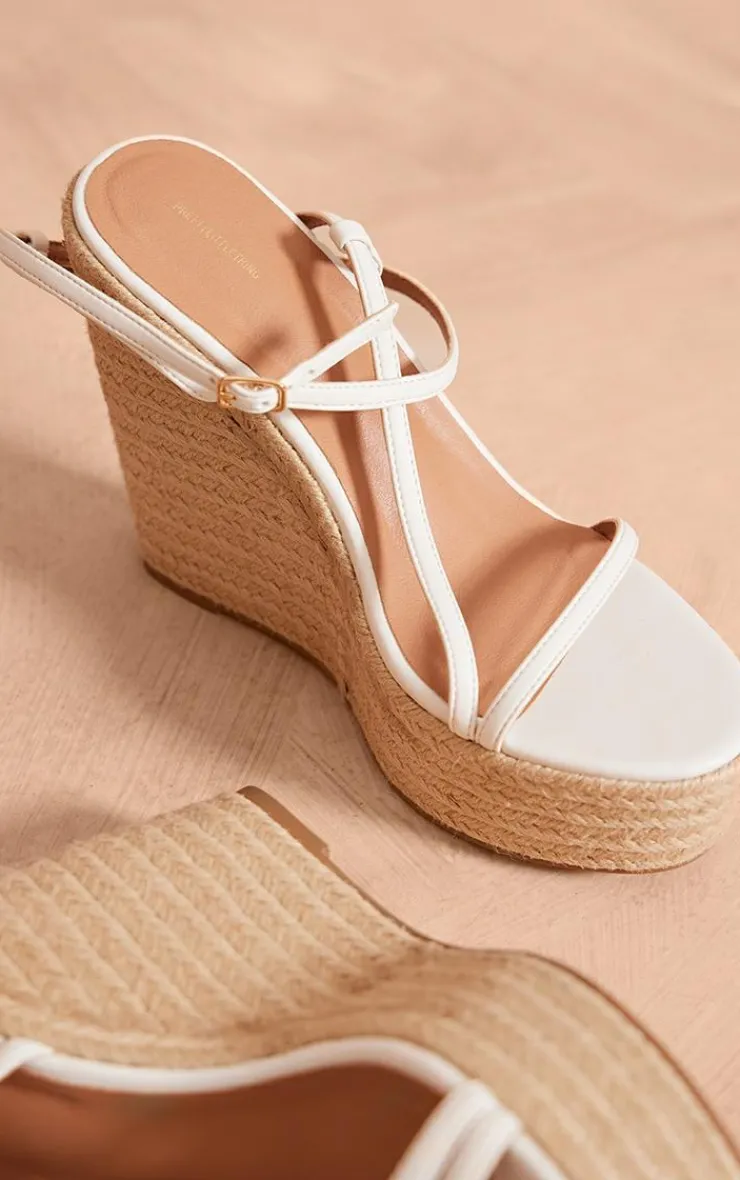 PrettyLittleThing Espadrilles*PU Round Toe Asymmetric Strap Espadrille High Wedges
