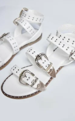 PrettyLittleThing Flat Sandals*PU Round Toe Studded Buckle Detail Gladiator Sandals
