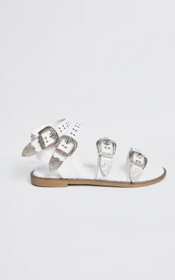 PrettyLittleThing Flat Sandals*PU Round Toe Studded Buckle Detail Gladiator Sandals