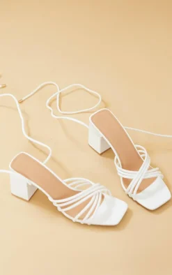 PrettyLittleThing Heeled Sandals*PU Square Multi Criss Cross Strap Block Heeled Tie Up Sandals