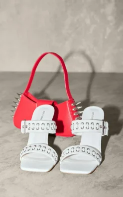 PrettyLittleThing Mules*Pu Square Toe Buckle Eyelet Detail High Heeled Mules