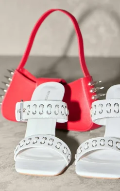 PrettyLittleThing Mules*Pu Square Toe Buckle Eyelet Detail High Heeled Mules