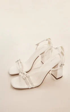PrettyLittleThing Block Heels*PU Square Toe Buckle Detail Block Heeled Sandal