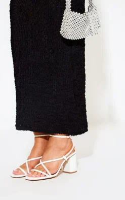 PrettyLittleThing Mid Heels*PU Square Toe Cross Over Strap Mid Heeled Sandals