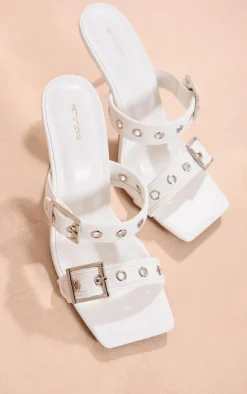 PrettyLittleThing Mules*Pu Square Toe Double Buckle Mid Heeled Mules
