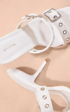 PrettyLittleThing Mules*Pu Square Toe Double Buckle Mid Heeled Mules
