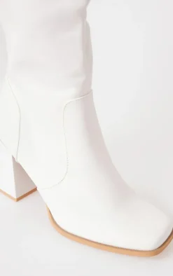 PrettyLittleThing Knee High Boots*PU Square Toe Flare Block Heel Knee High Boots