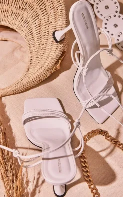 PrettyLittleThing Mid Heels*Pu Square Toe Triple Strap Lace Up Mid Heeled Sandals