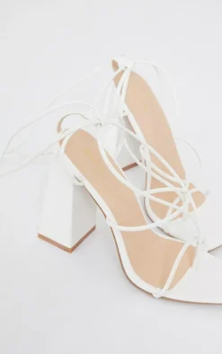 PrettyLittleThing Mules*PU Toe Detail Lace Up High Block Heeled Sandals