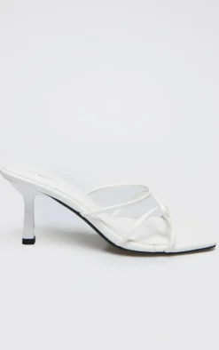 PrettyLittleThing Wide Fit Heels*White PU Wide Fit Cross Over Strap Heeled Mules