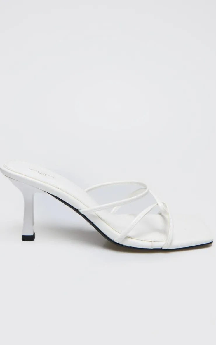 PrettyLittleThing Wide Fit Heels*White PU Wide Fit Cross Over Strap Heeled Mules