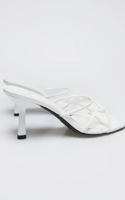 PrettyLittleThing Wide Fit Heels*White PU Wide Fit Cross Over Strap Heeled Mules