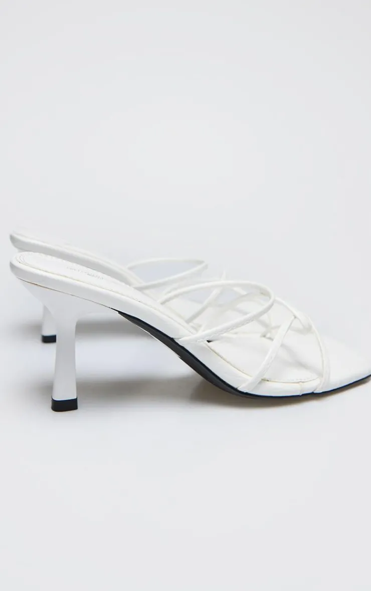PrettyLittleThing Wide Fit Heels*White PU Wide Fit Cross Over Strap Heeled Mules
