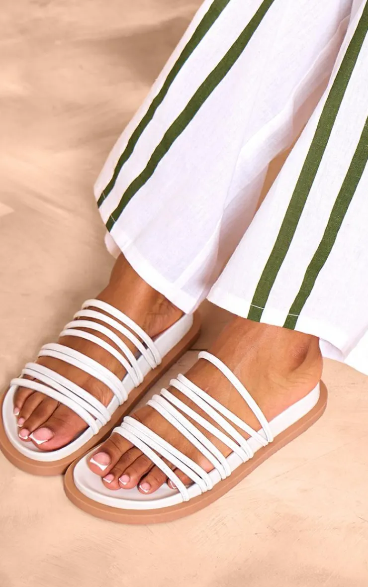 PrettyLittleThing Flat Sandals*Real Leather Round Toe Strap Detail Footbed Sandals