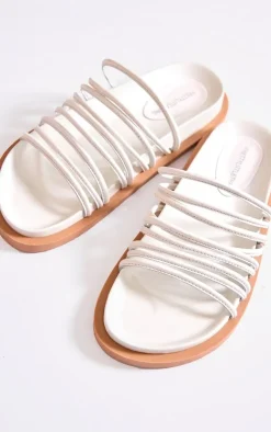 PrettyLittleThing Flat Sandals*Real Leather Round Toe Strap Detail Footbed Sandals