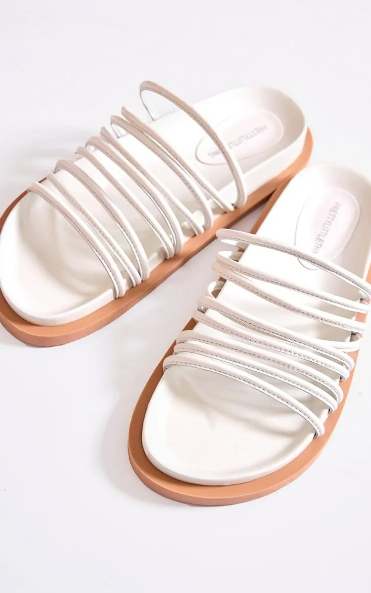PrettyLittleThing Flat Sandals*Real Leather Round Toe Strap Detail Footbed Sandals