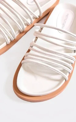 PrettyLittleThing Flat Sandals*Real Leather Round Toe Strap Detail Footbed Sandals