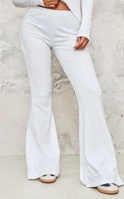 Clearance PrettyLittleThing Rib High Waist Flares White