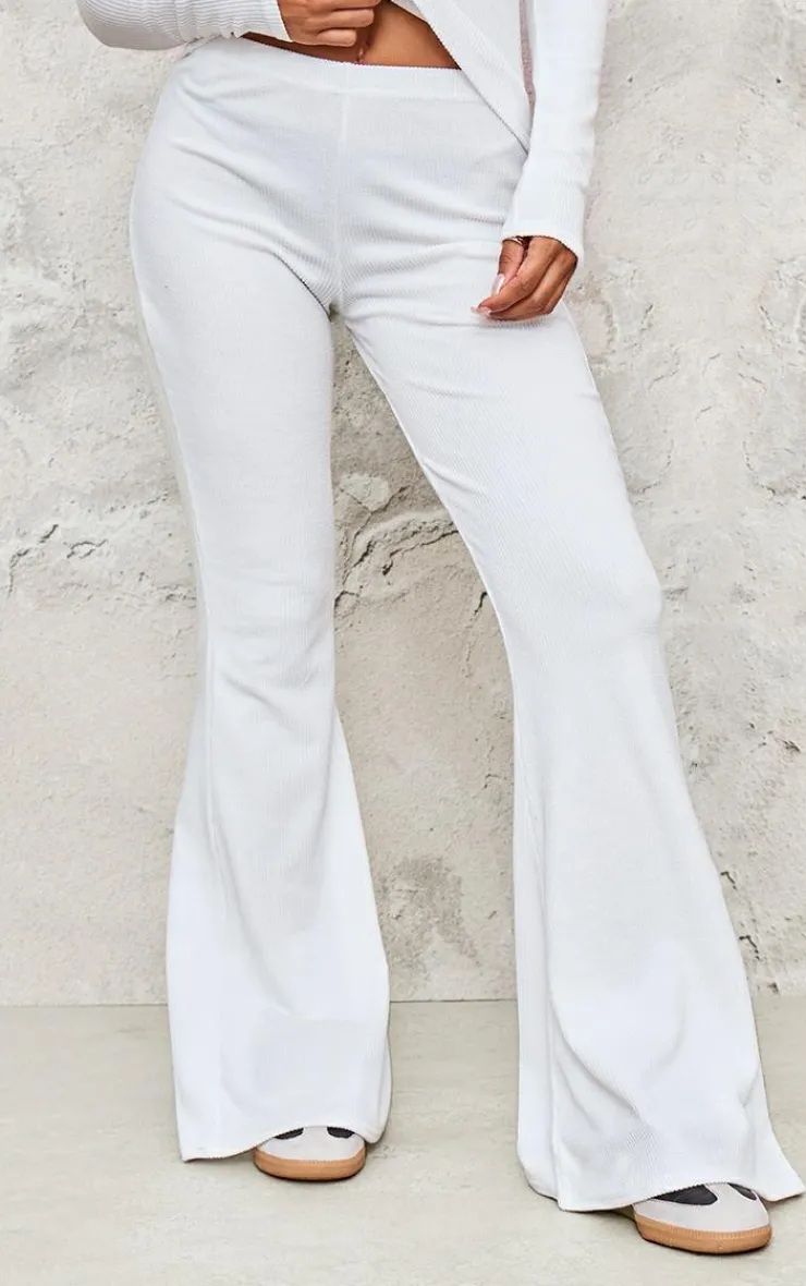 Clearance PrettyLittleThing Rib High Waist Flares White