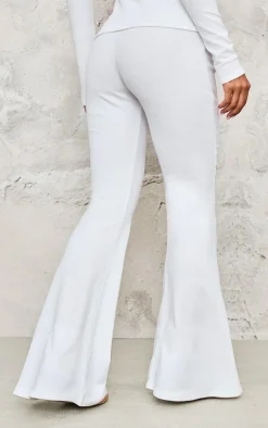 Clearance PrettyLittleThing Rib High Waist Flares White