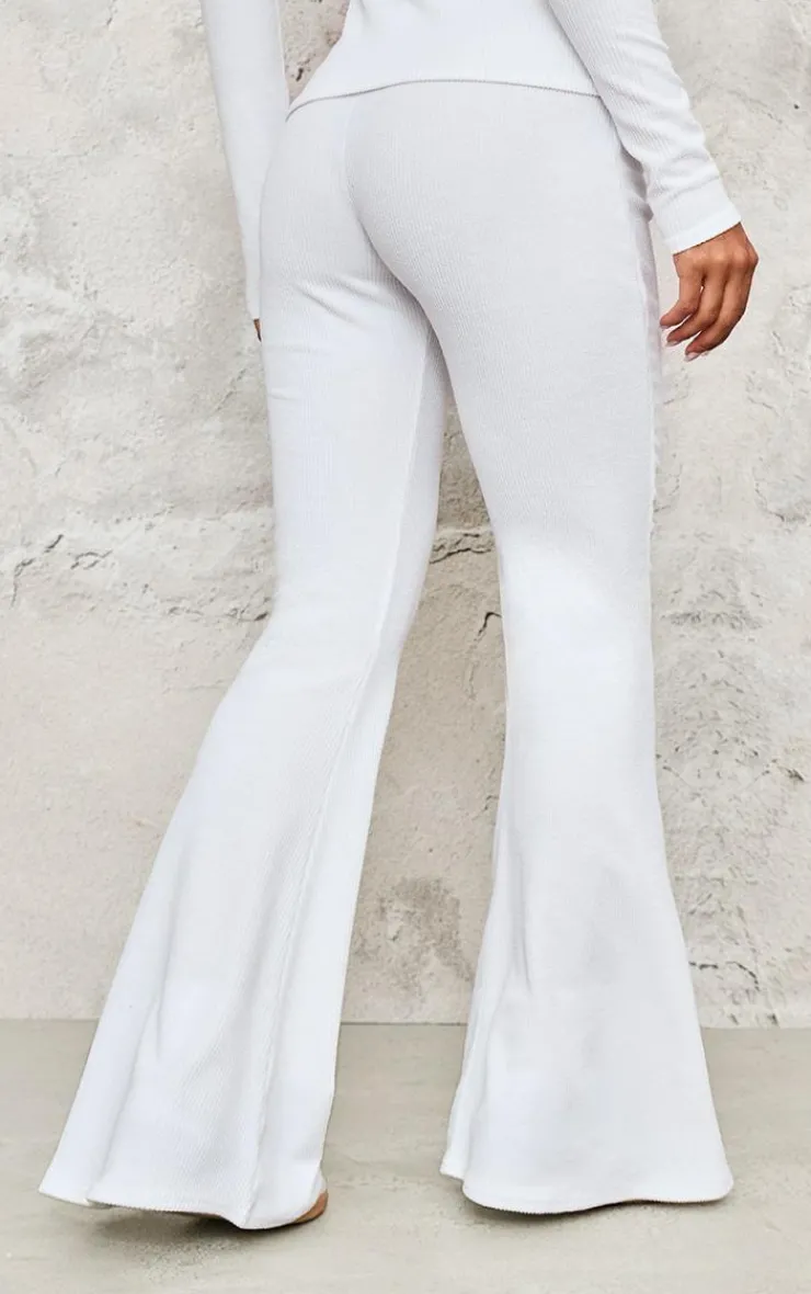 Clearance PrettyLittleThing Rib High Waist Flares White